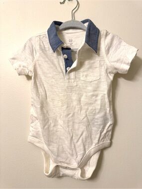 White Baby Collared Onesie with Blue Accents